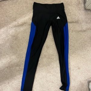 adidas leggings, size small, blue with black stripe